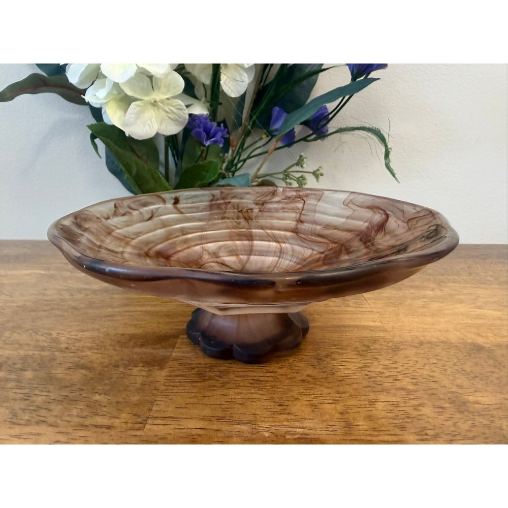 Vintage Brown Slag Glass Pedestal Bowl Candy Dish Mid Century MCM Decor Retro